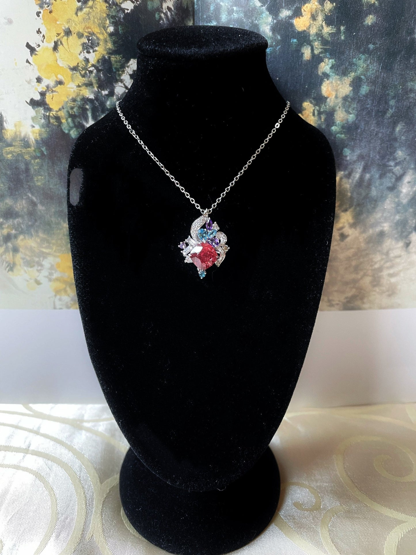 18K White Gold Natural Spinel and Diamond Ring and Pendant