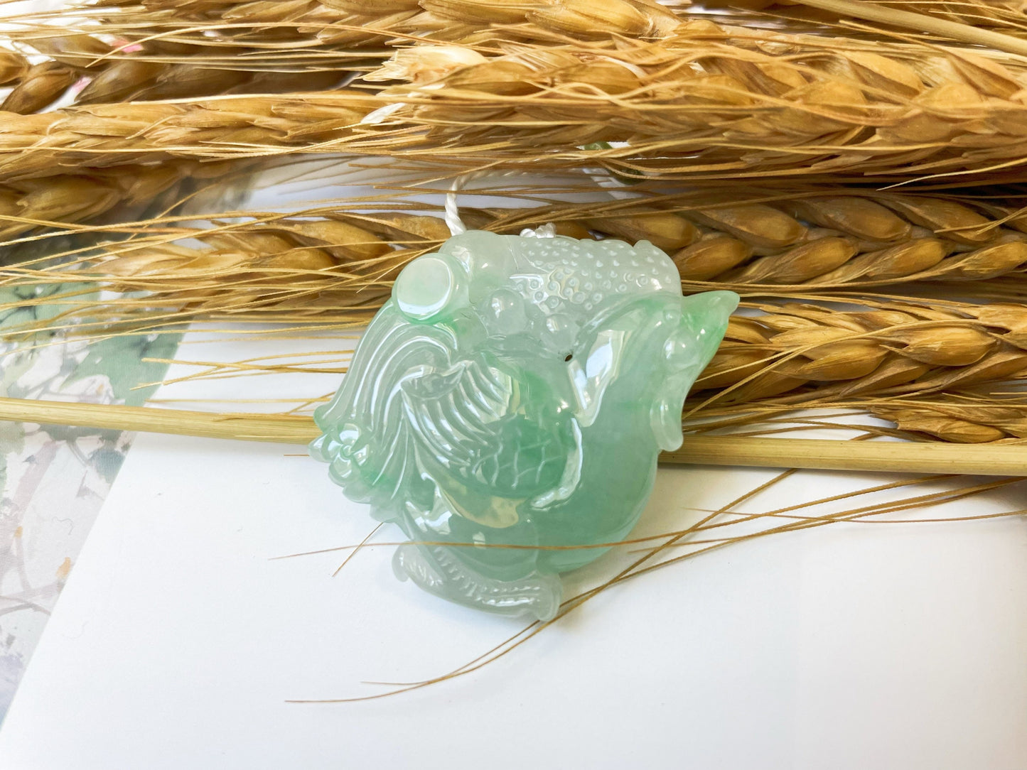Icy Apple Green Jadeite Rooster Pendant - Chinese Zodiac
