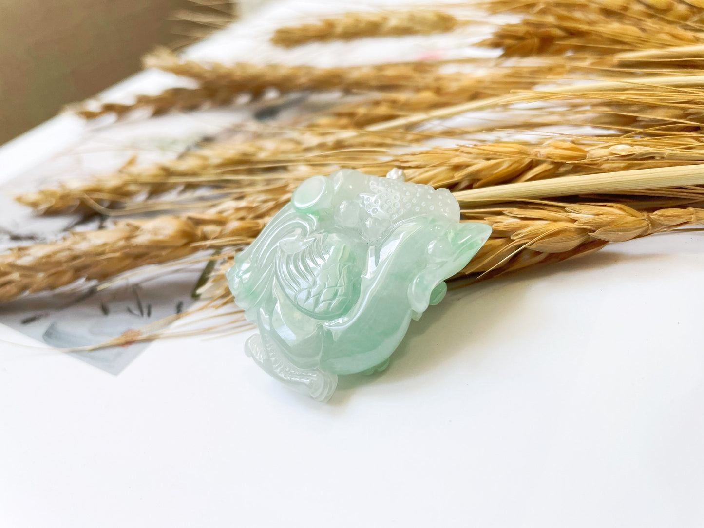Icy Apple Green Jadeite Rooster Pendant - Chinese Zodiac