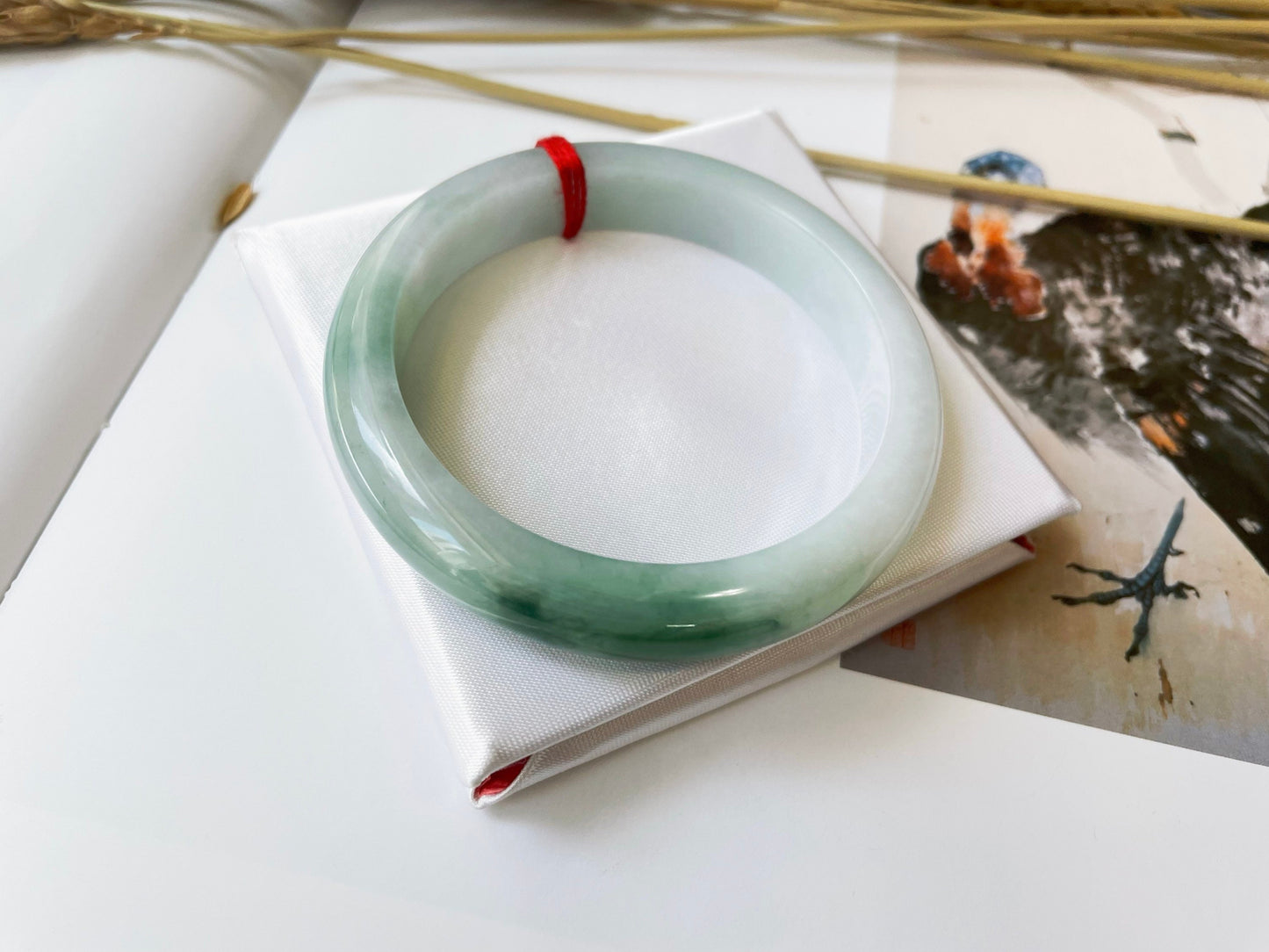 Bracelet Jonc Jade Vert Bleuté - 55,5 mm