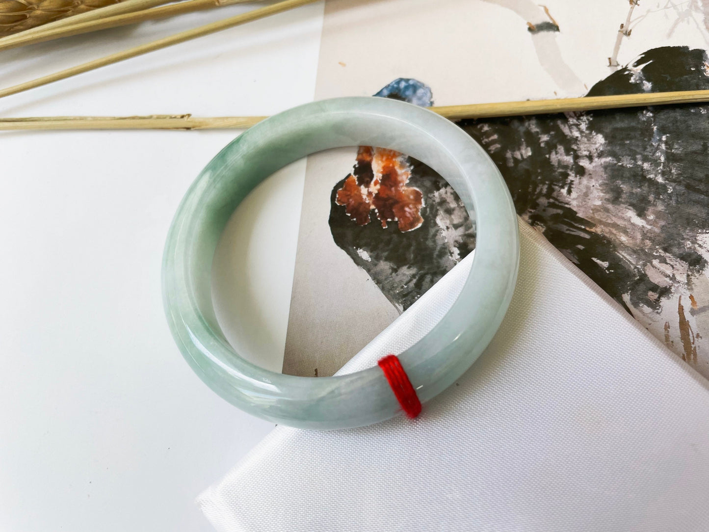 Bracelet Jonc Jade Vert Bleuté - 55,5 mm
