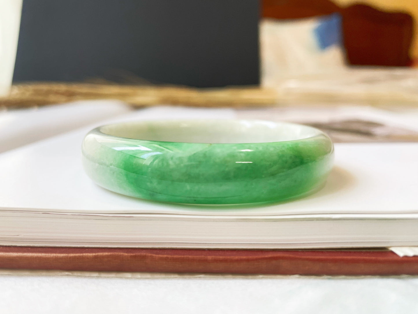 Vivid Green Jade Bangle - 55.6 mm
