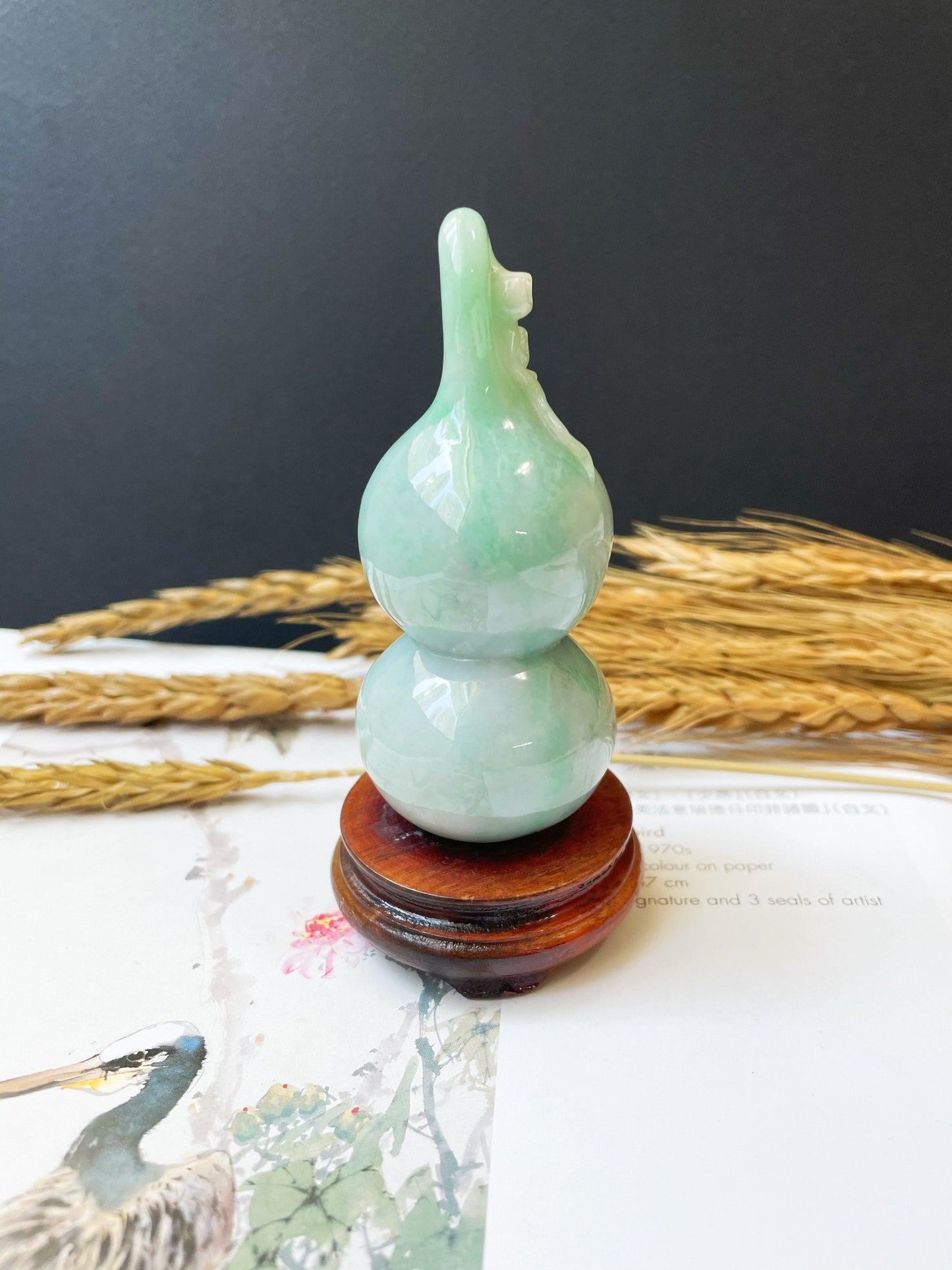 Apple Green Calabash Hulu Jadeite Feng Shui Sculpture