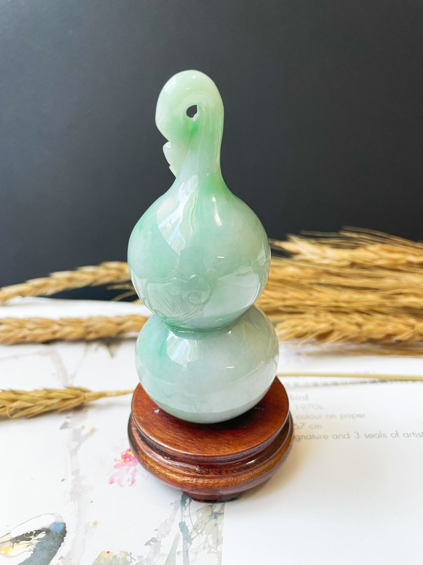 Apple Green Calabash Hulu Jadeite Feng Shui Sculpture