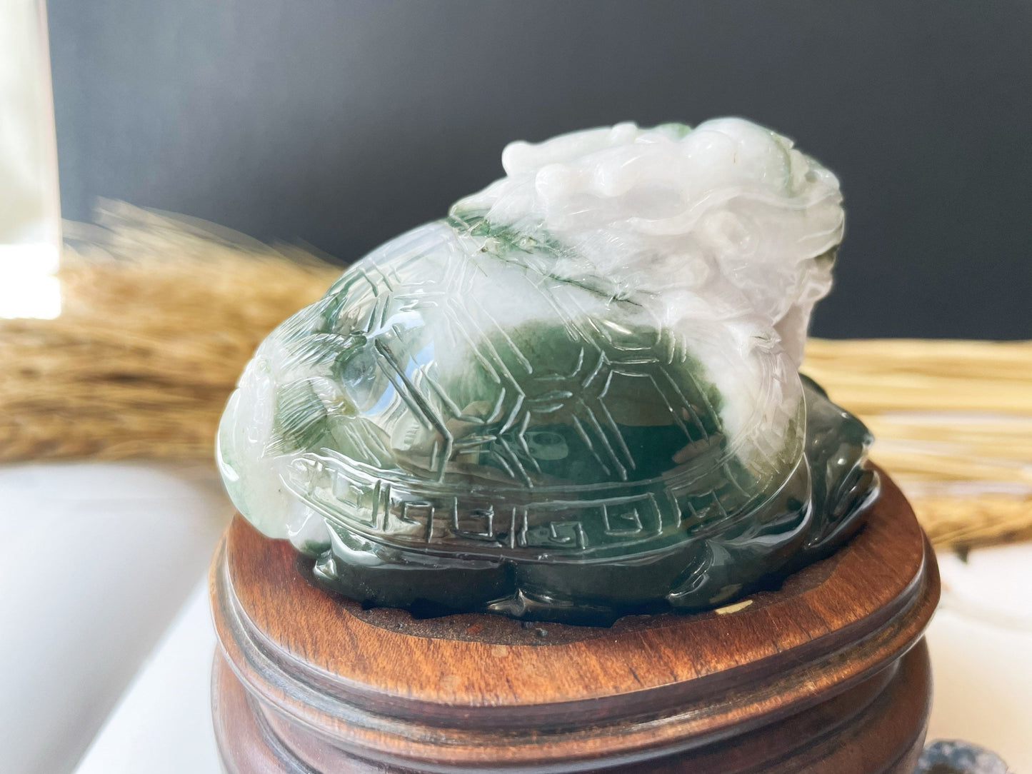 Bluish Green Dragon Turtle Jade Sculpture