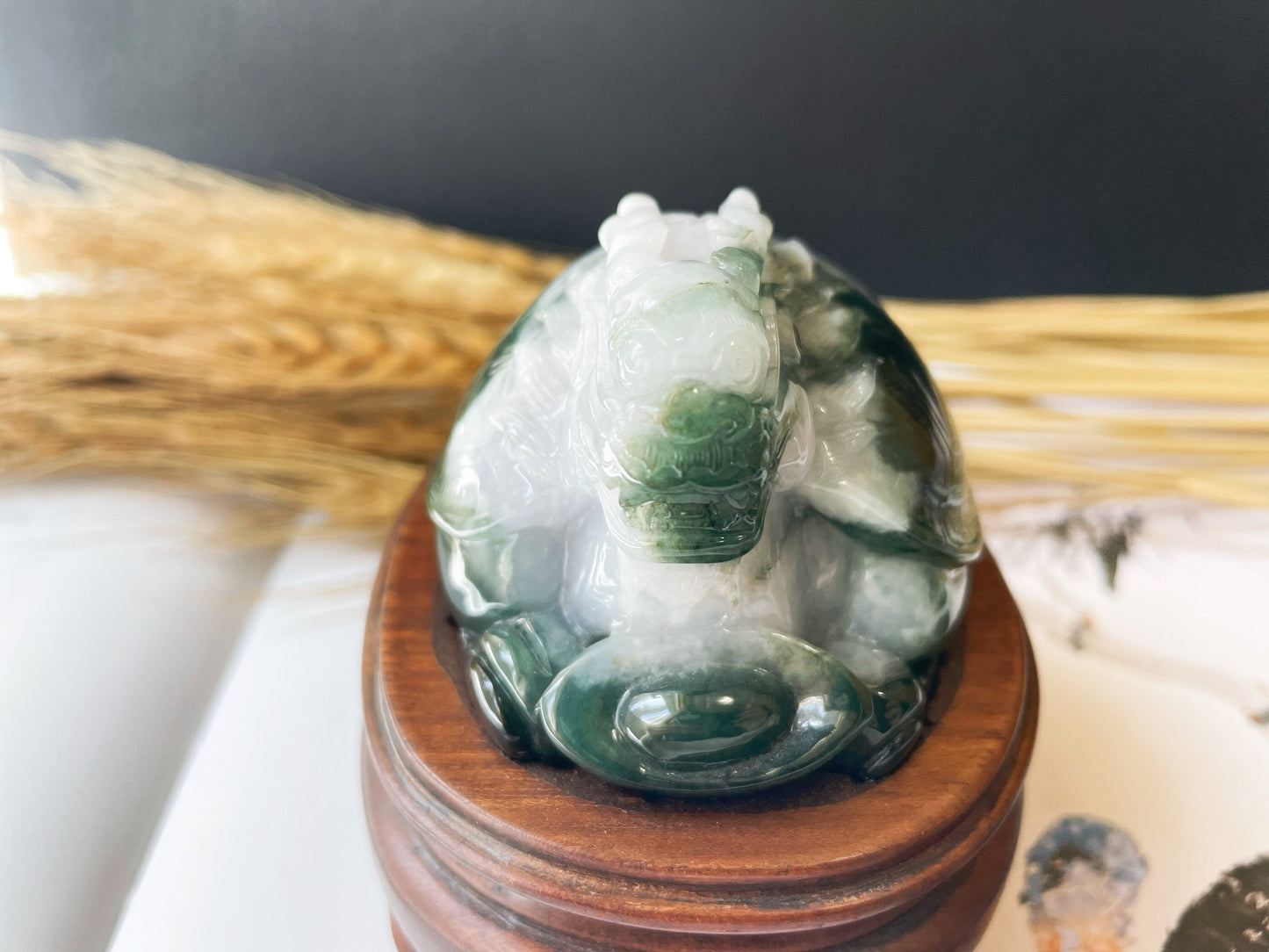 Bluish Green Dragon Turtle Jade Sculpture