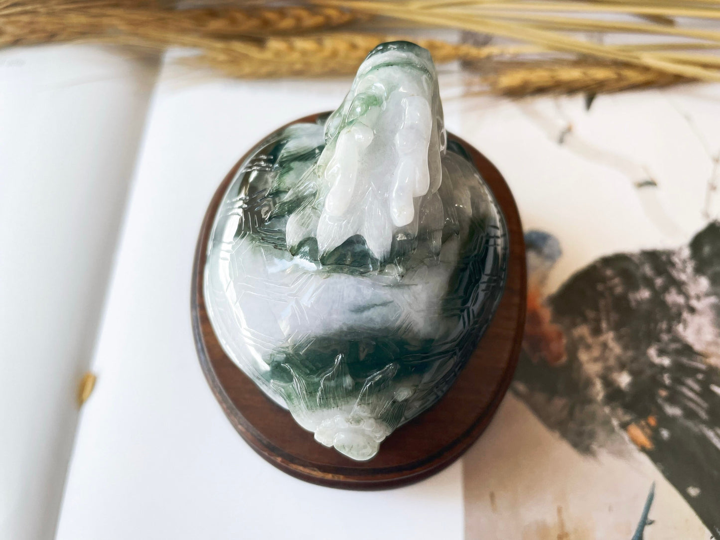 Bluish Green Dragon Turtle Jade Sculpture