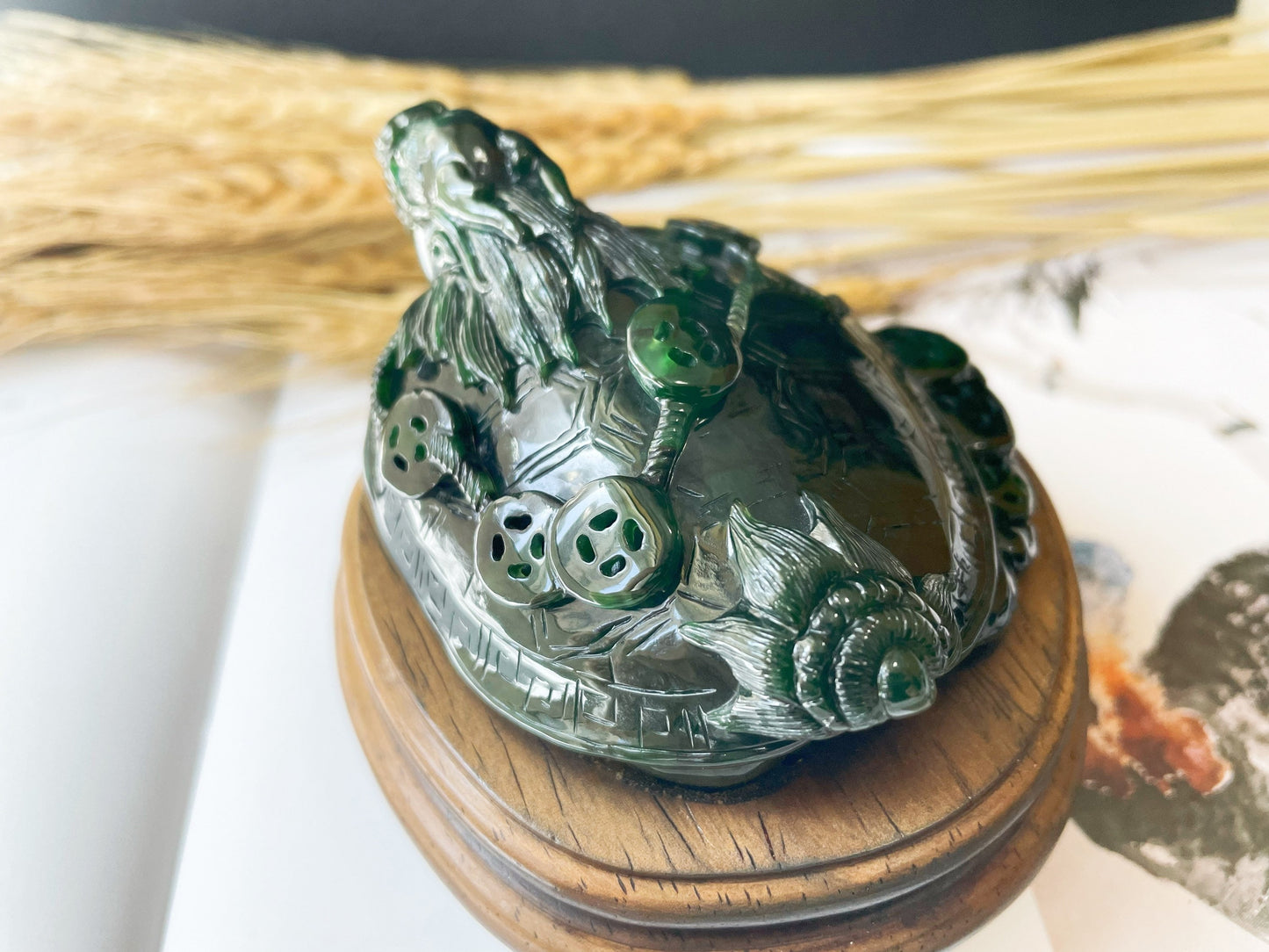 Handcrafted Dragon Turtle Jade Sculpture - Feng Shui Statue