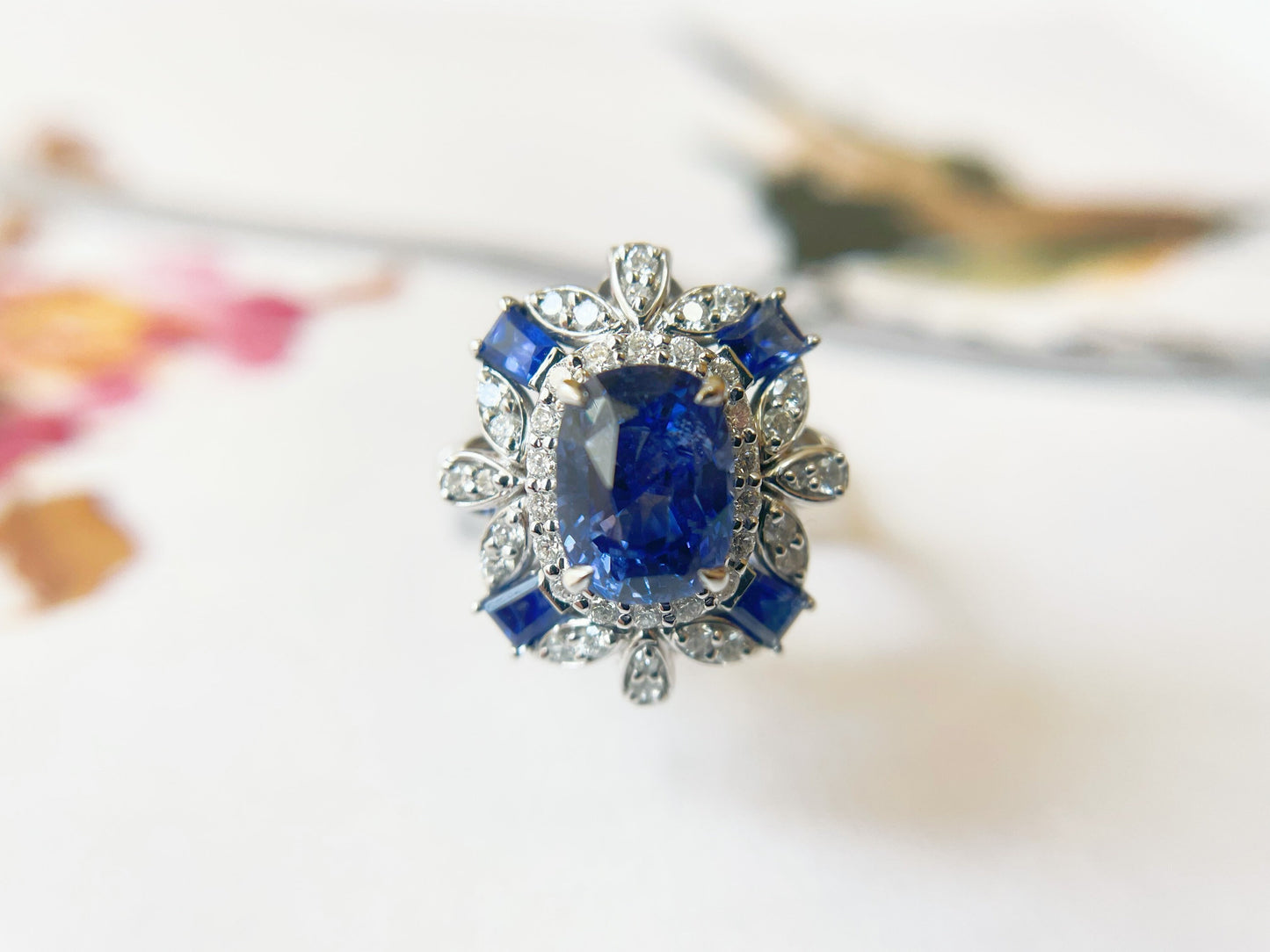 18K White Gold Blue Sapphire Ring and Pendant with Diamonds - Versatile Two-Way Design