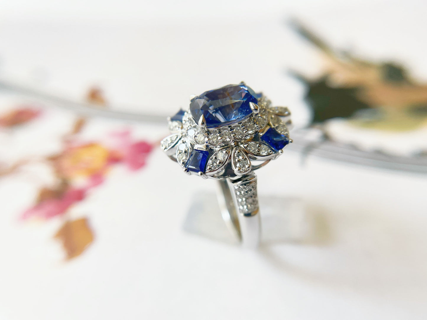 18K White Gold Blue Sapphire Ring and Pendant with Diamonds - Versatile Two-Way Design