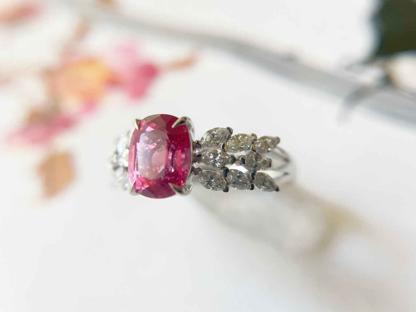 Certified Natural Mahenge Spinel Diamond Ring in 18K White Gold