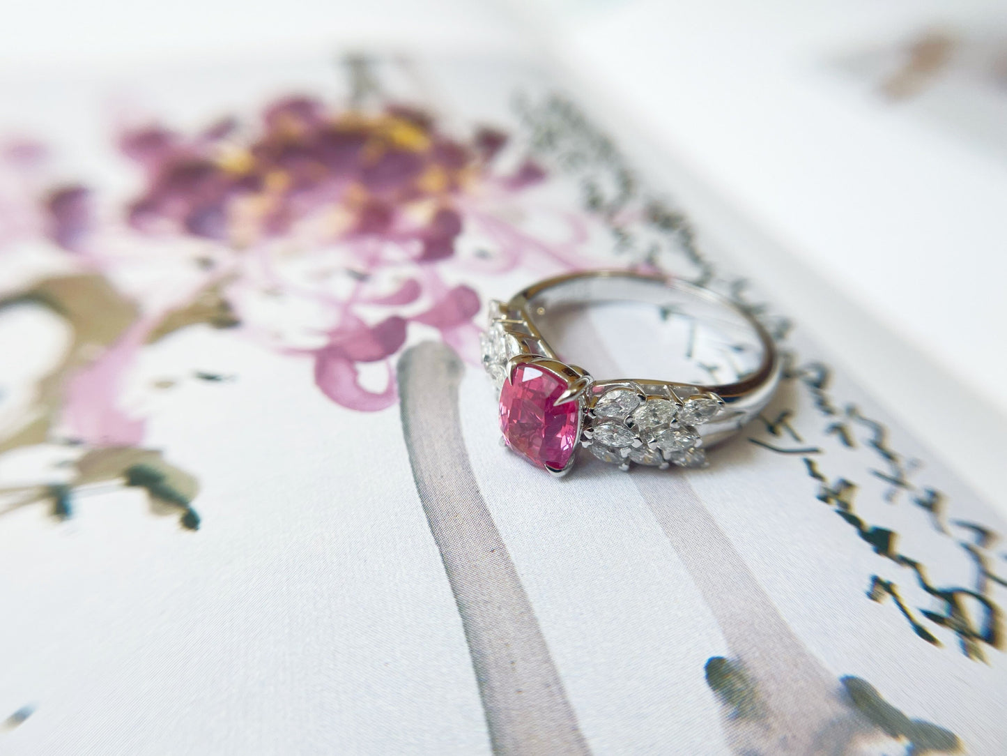 Certified Natural Mahenge Spinel Diamond Ring in 18K White Gold