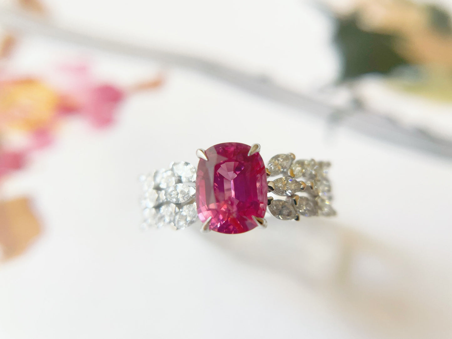 Certified Natural Mahenge Spinel Diamond Ring in 18K White Gold