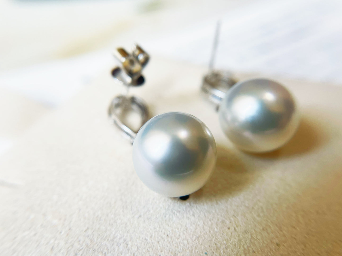 18K White Gold South Sea Pearl and Diamond Earrings