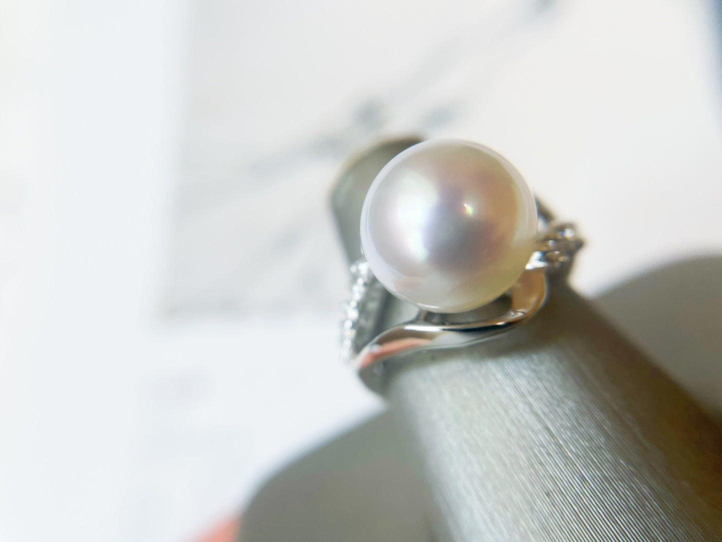 18K White Gold Diamond South Sea Pearl Ring