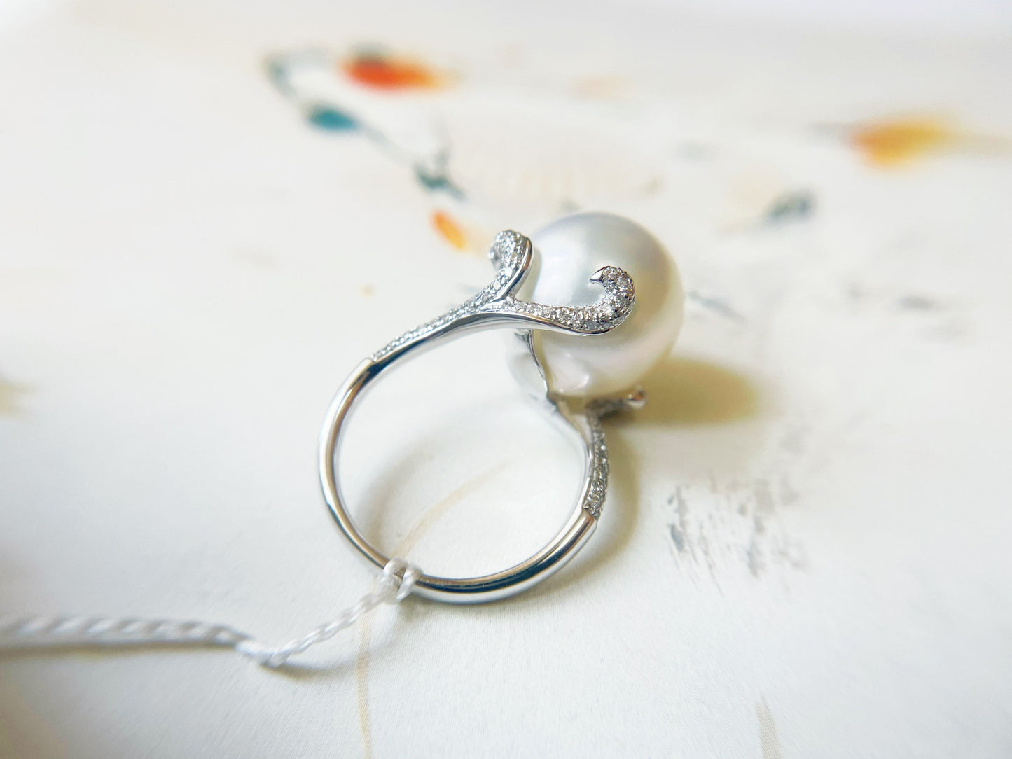 18K White Gold South Sea Pearl Diamond Ring