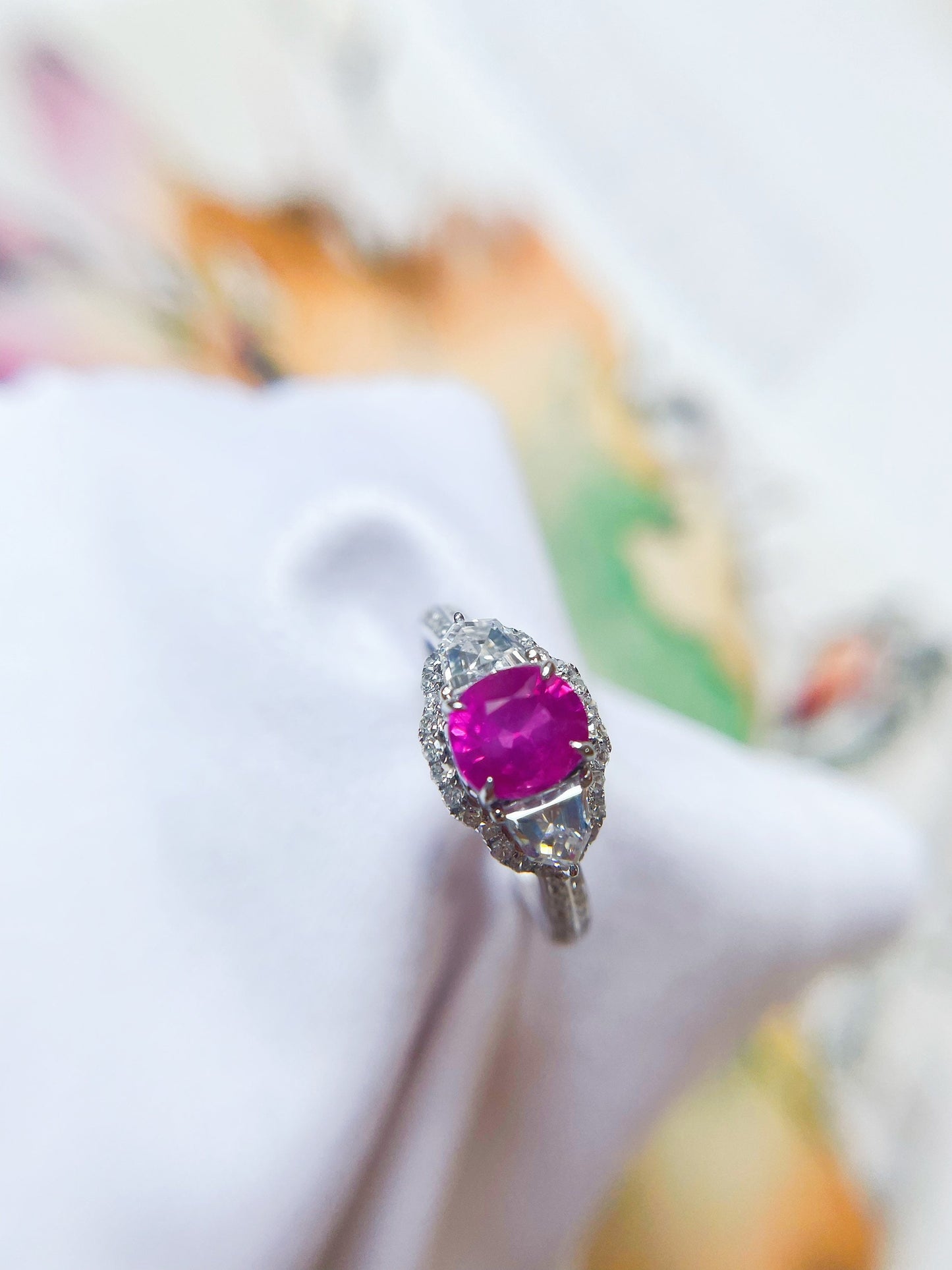 Certified Mogok Hot Pink Sapphire Ring in 18K White Gold
