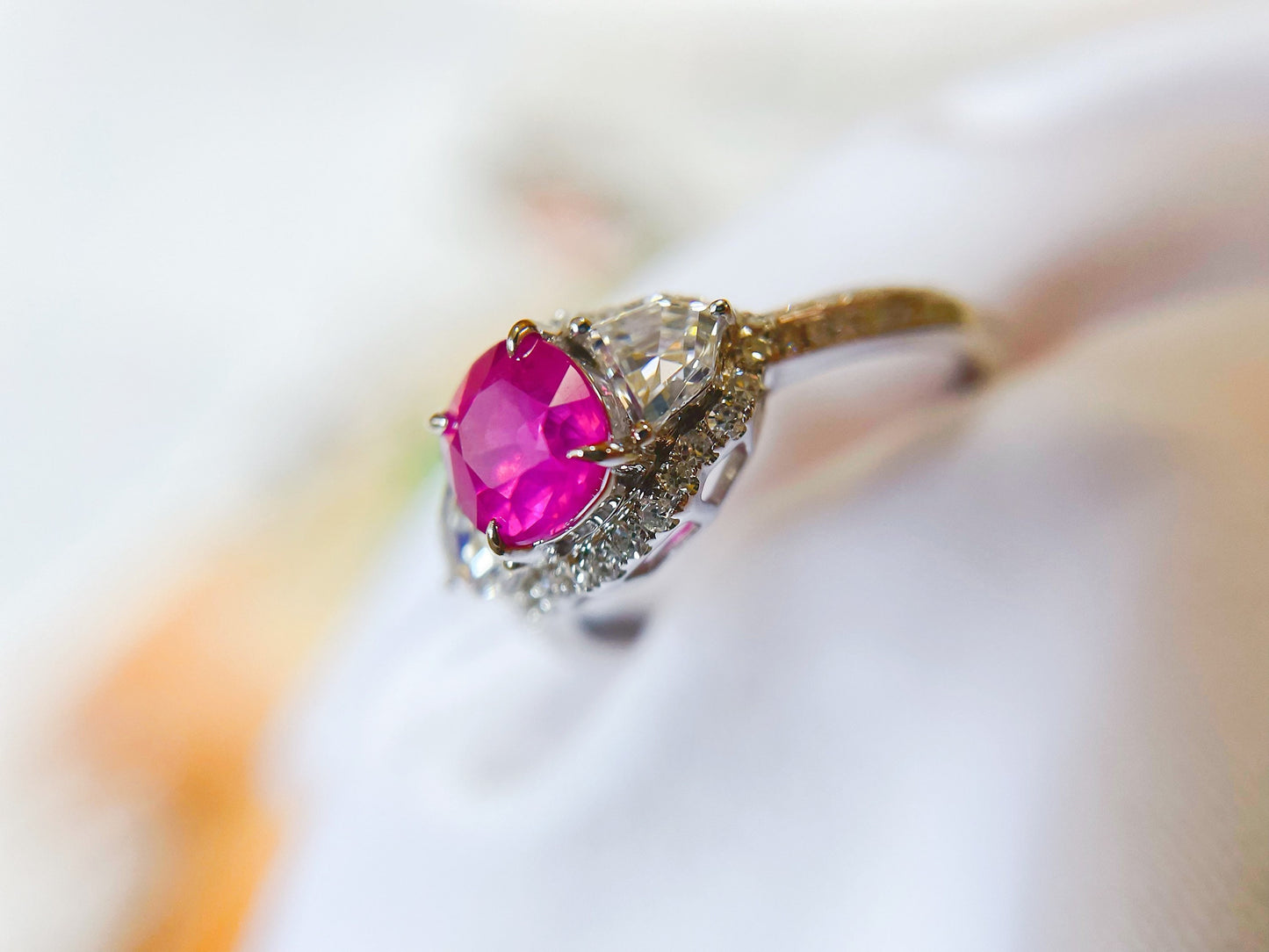 Certified Mogok Hot Pink Sapphire Ring in 18K White Gold