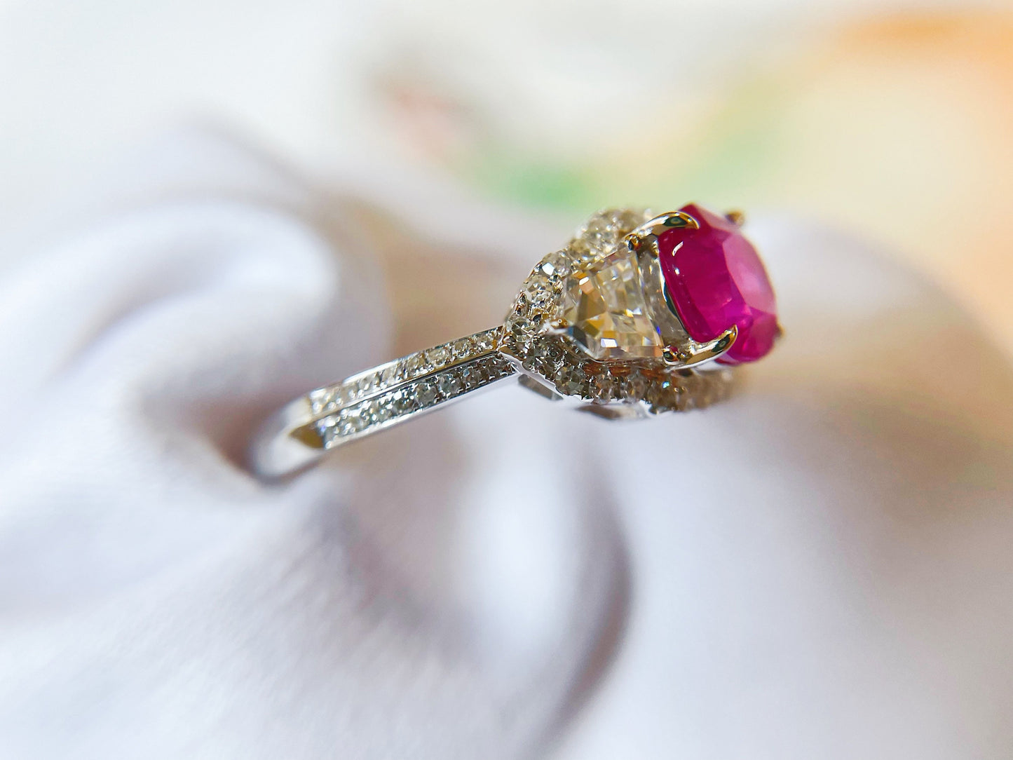 Certified Mogok Hot Pink Sapphire Ring in 18K White Gold