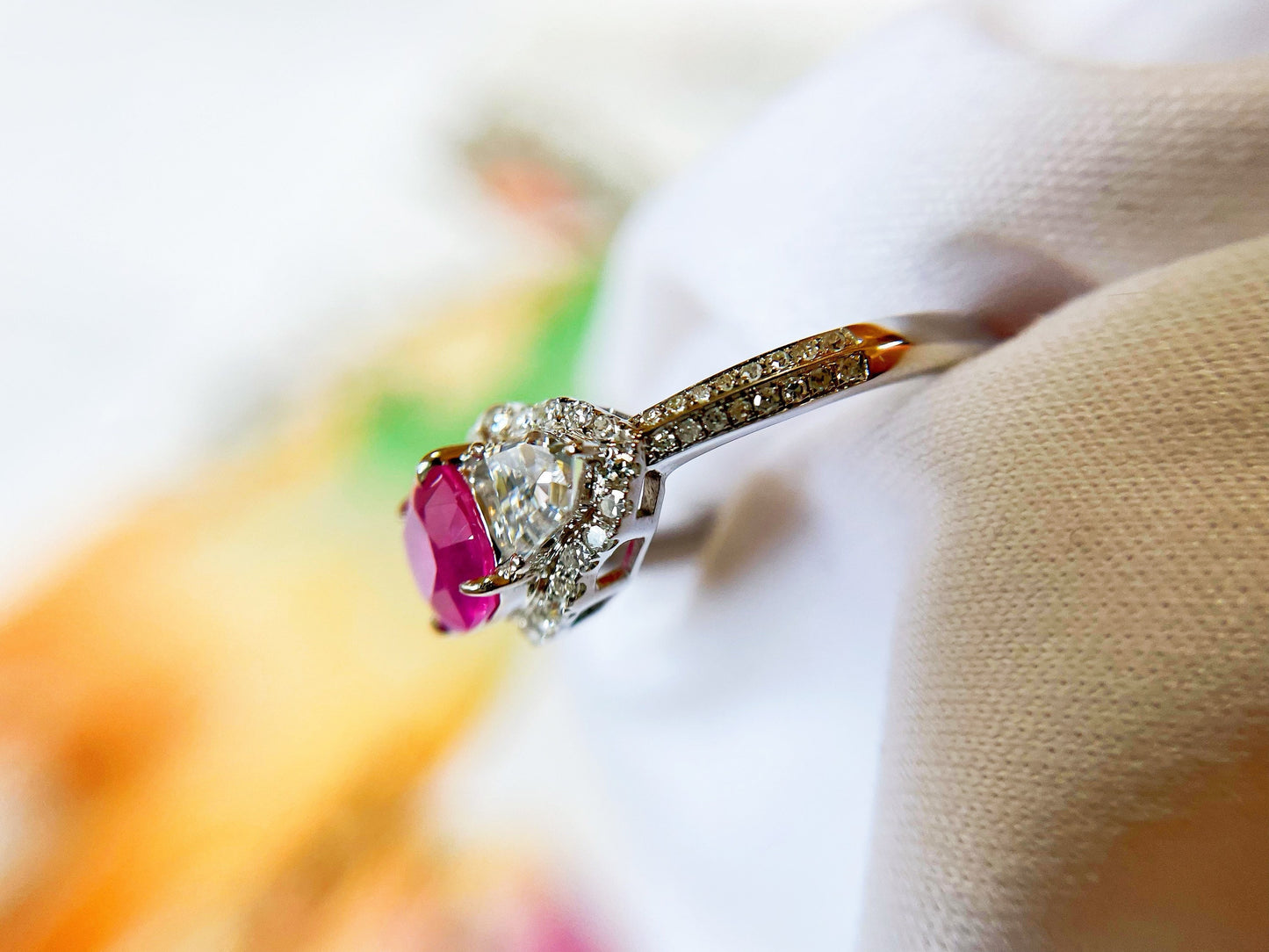 Certified Mogok Hot Pink Sapphire Ring in 18K White Gold