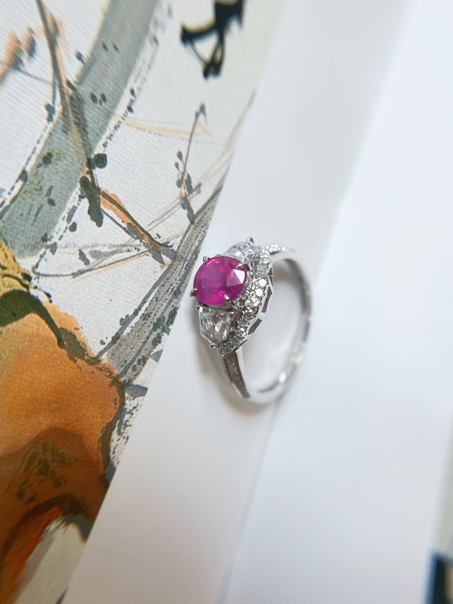 Certified Mogok Hot Pink Sapphire Ring in 18K White Gold