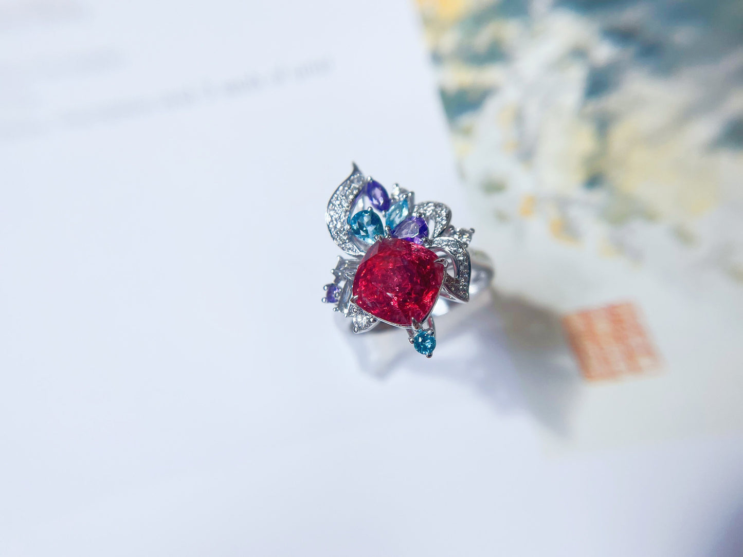 18K White Gold Natural Spinel and Diamond Ring and Pendant