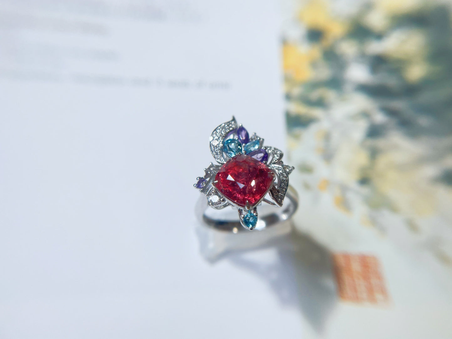 18K White Gold Natural Spinel and Diamond Ring and Pendant