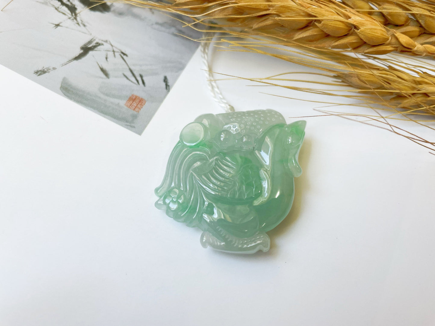 Icy Apple Green Jadeite Rooster Pendant - Chinese Zodiac