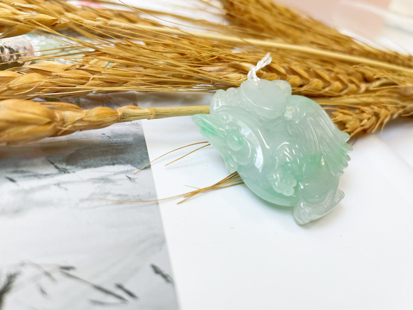 Icy Apple Green Jadeite Rooster Pendant - Chinese Zodiac