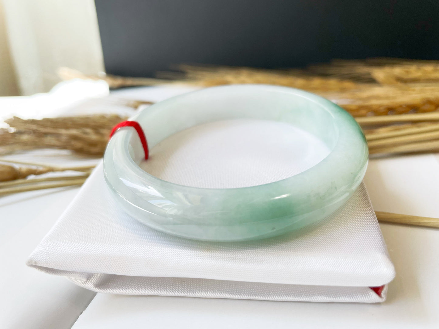 Bracelet Jonc Jade Vert Bleuté - 55,5 mm