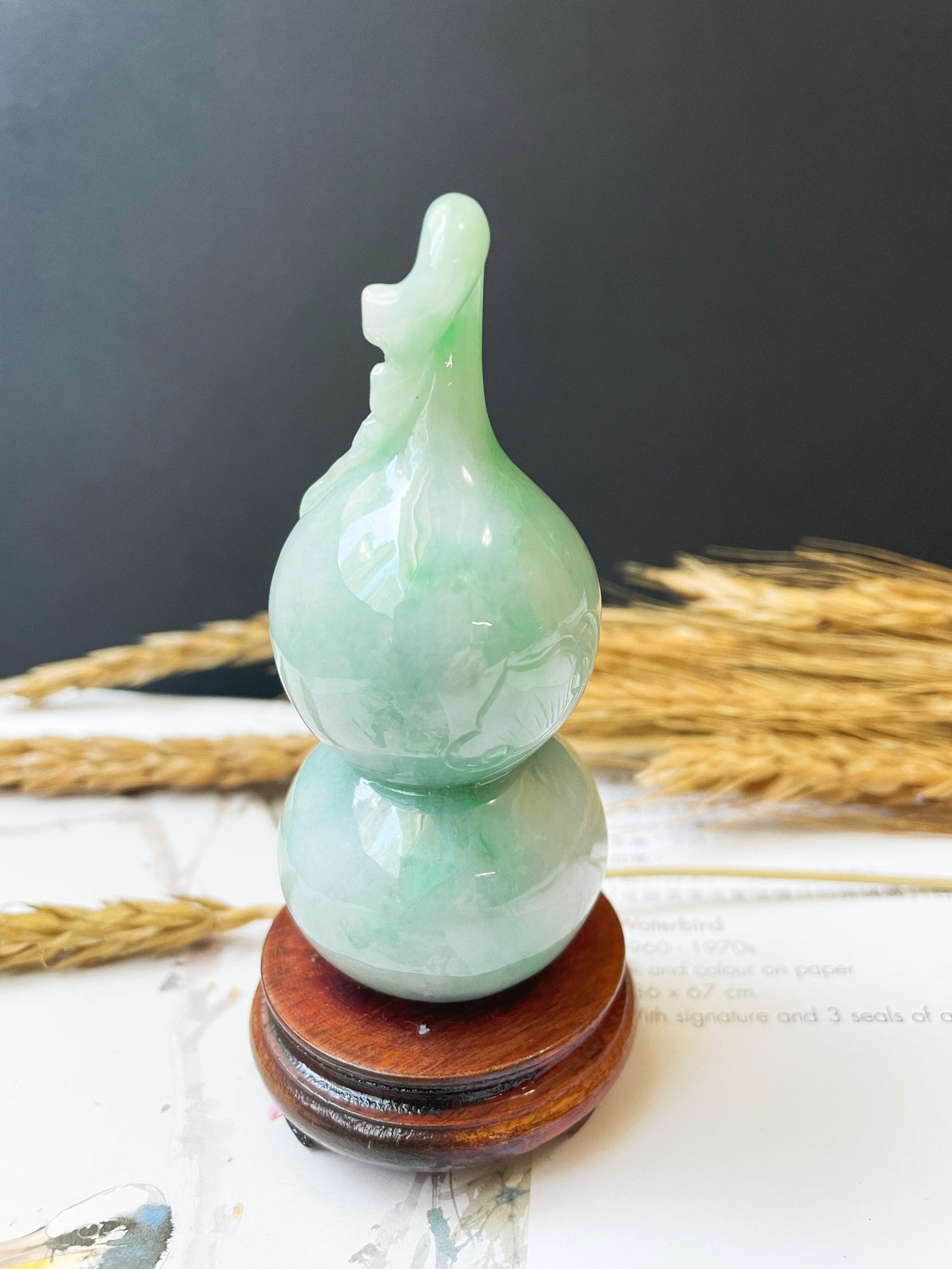 Apple Green Calabash Hulu Jadeite Feng Shui Sculpture