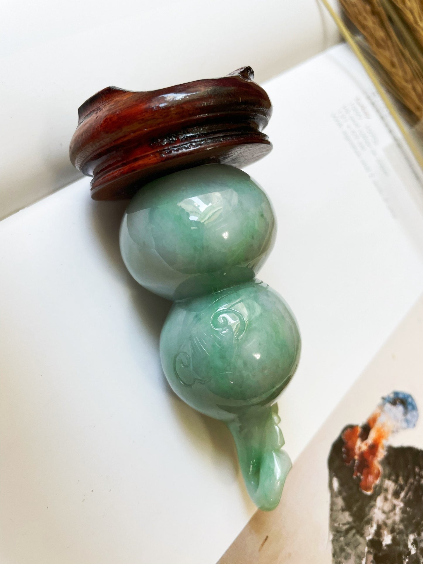 Apple Green Calabash Hulu Jadeite Feng Shui Sculpture