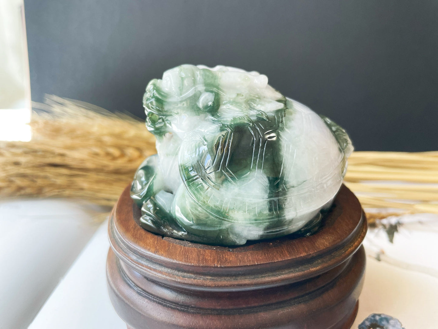 Bluish Green Dragon Turtle Jade Sculpture