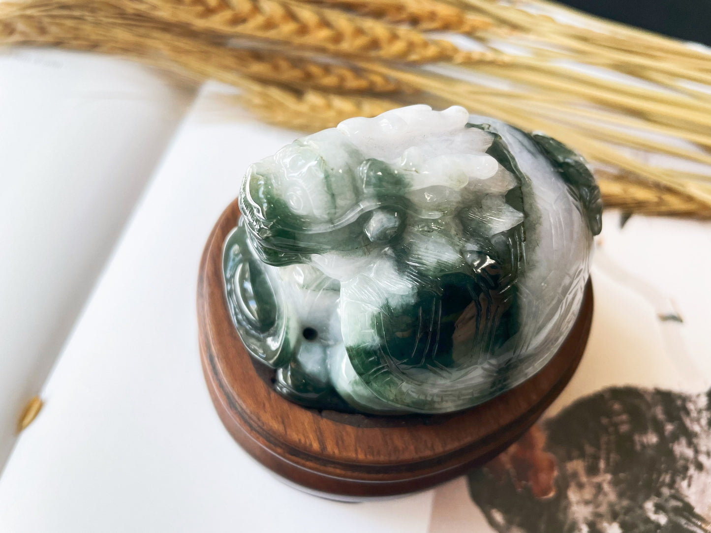 Bluish Green Dragon Turtle Jade Sculpture