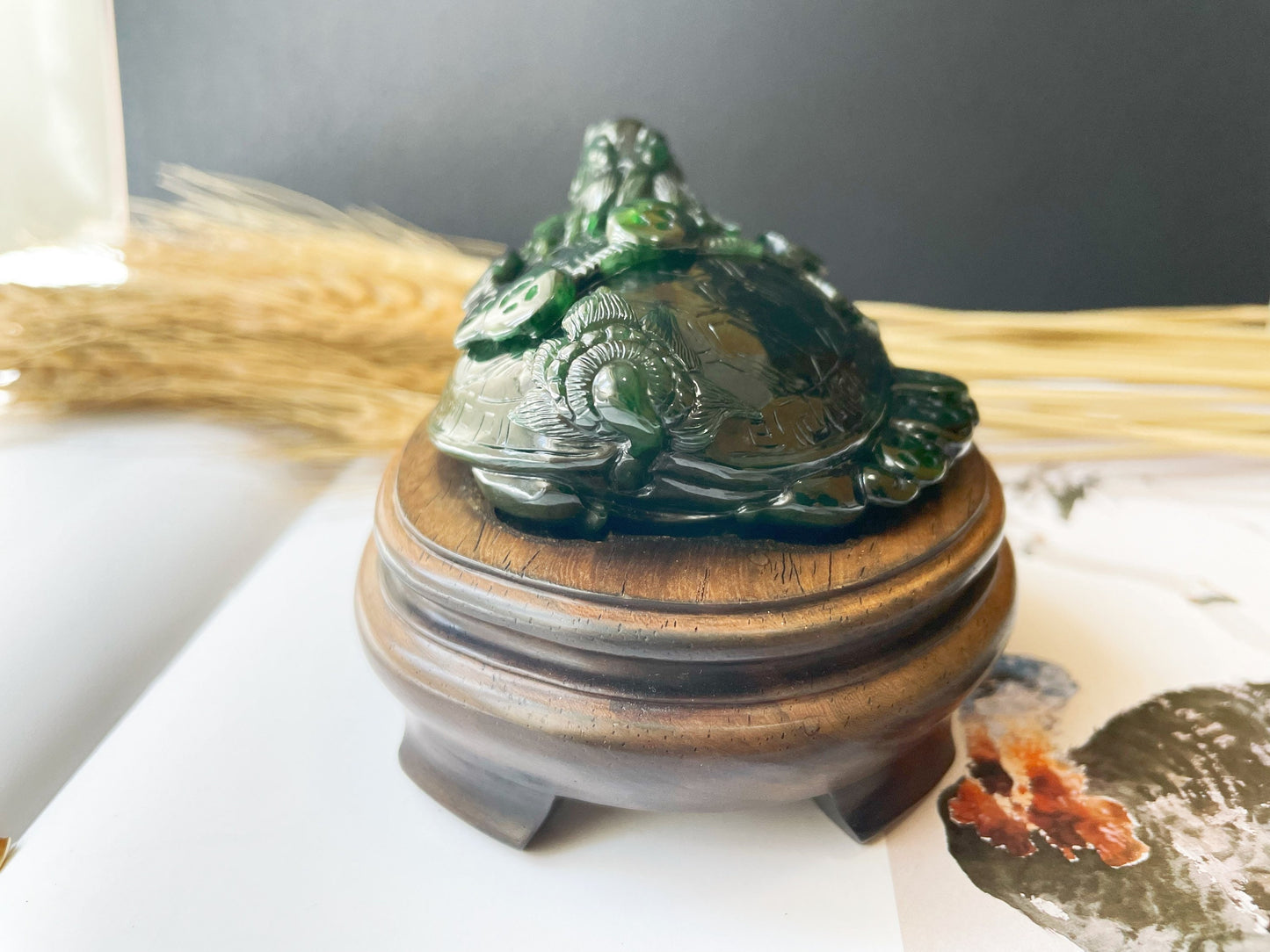 Handcrafted Dragon Turtle Jade Sculpture - Feng Shui Statue