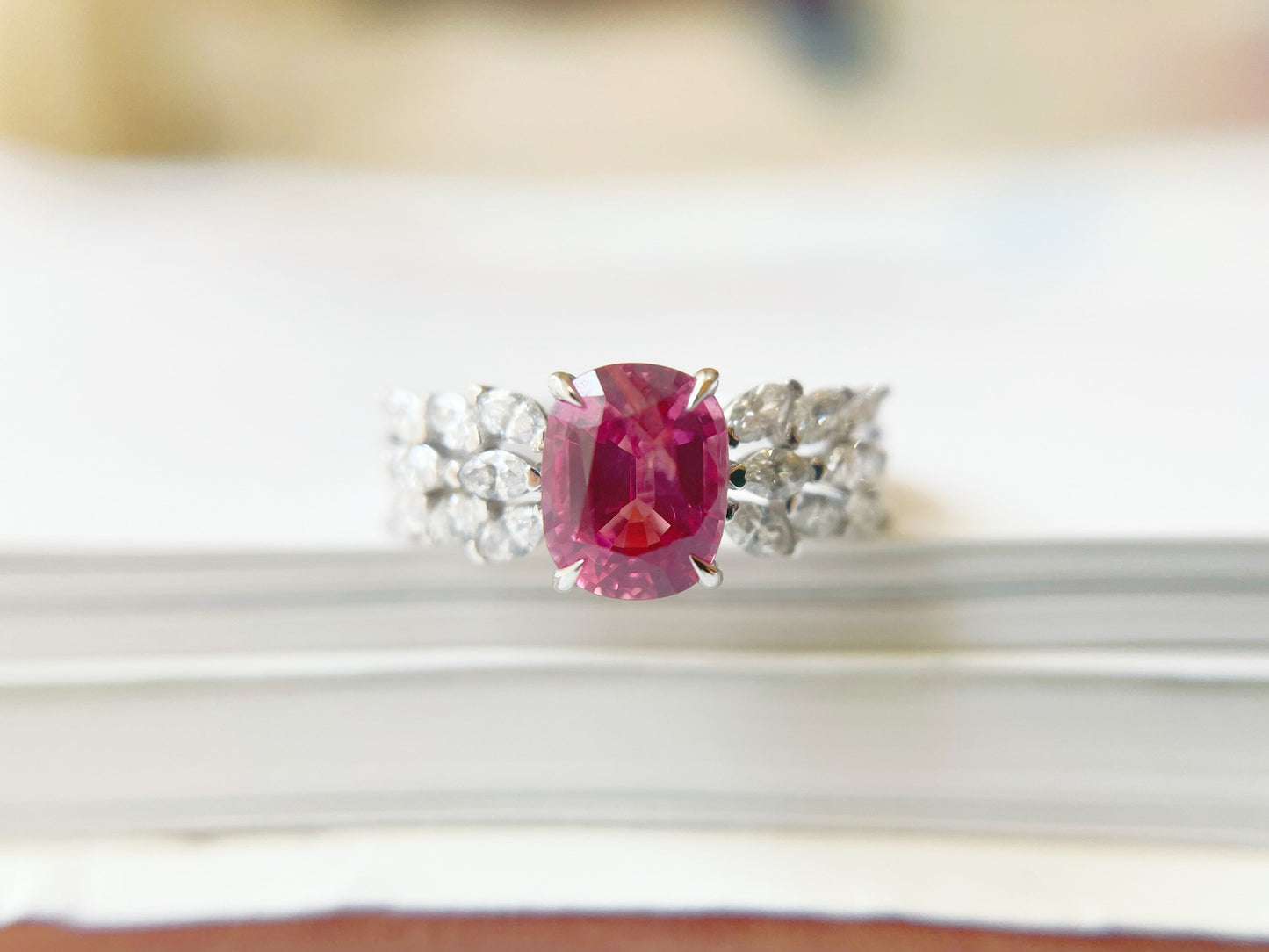 Certified Natural Mahenge Spinel Diamond Ring in 18K White Gold