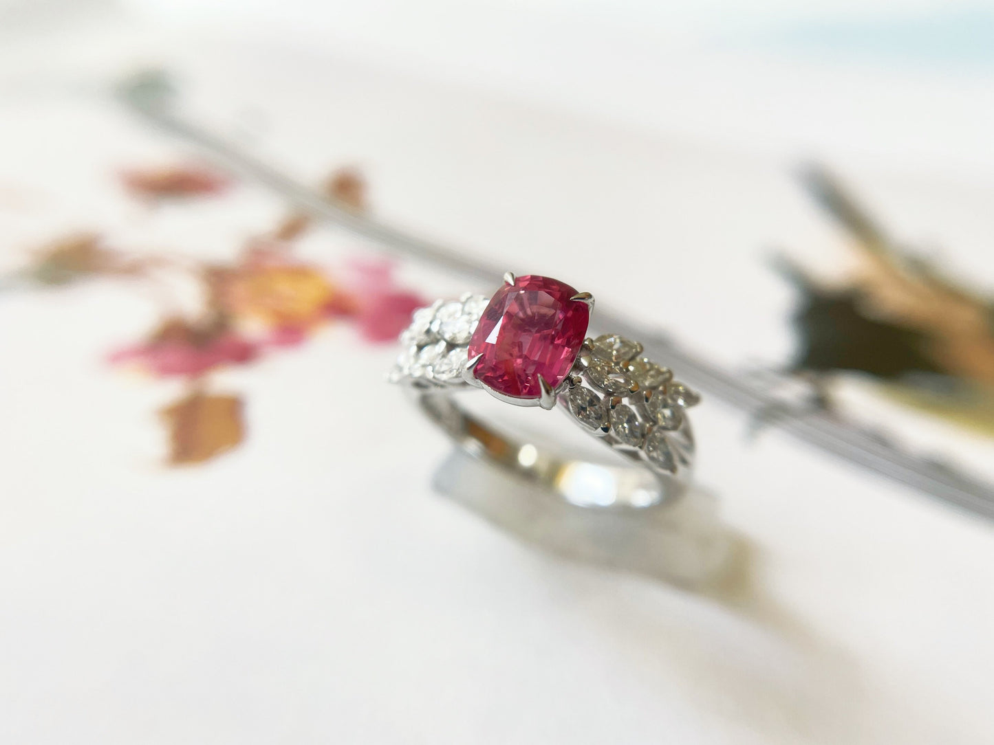 Certified Natural Mahenge Spinel Diamond Ring in 18K White Gold