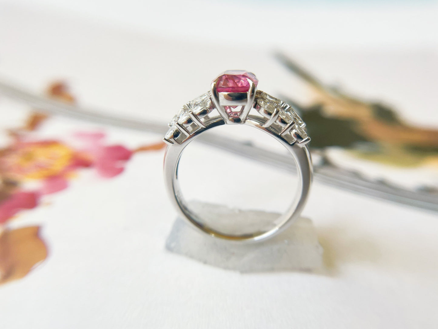 Certified Natural Mahenge Spinel Diamond Ring in 18K White Gold