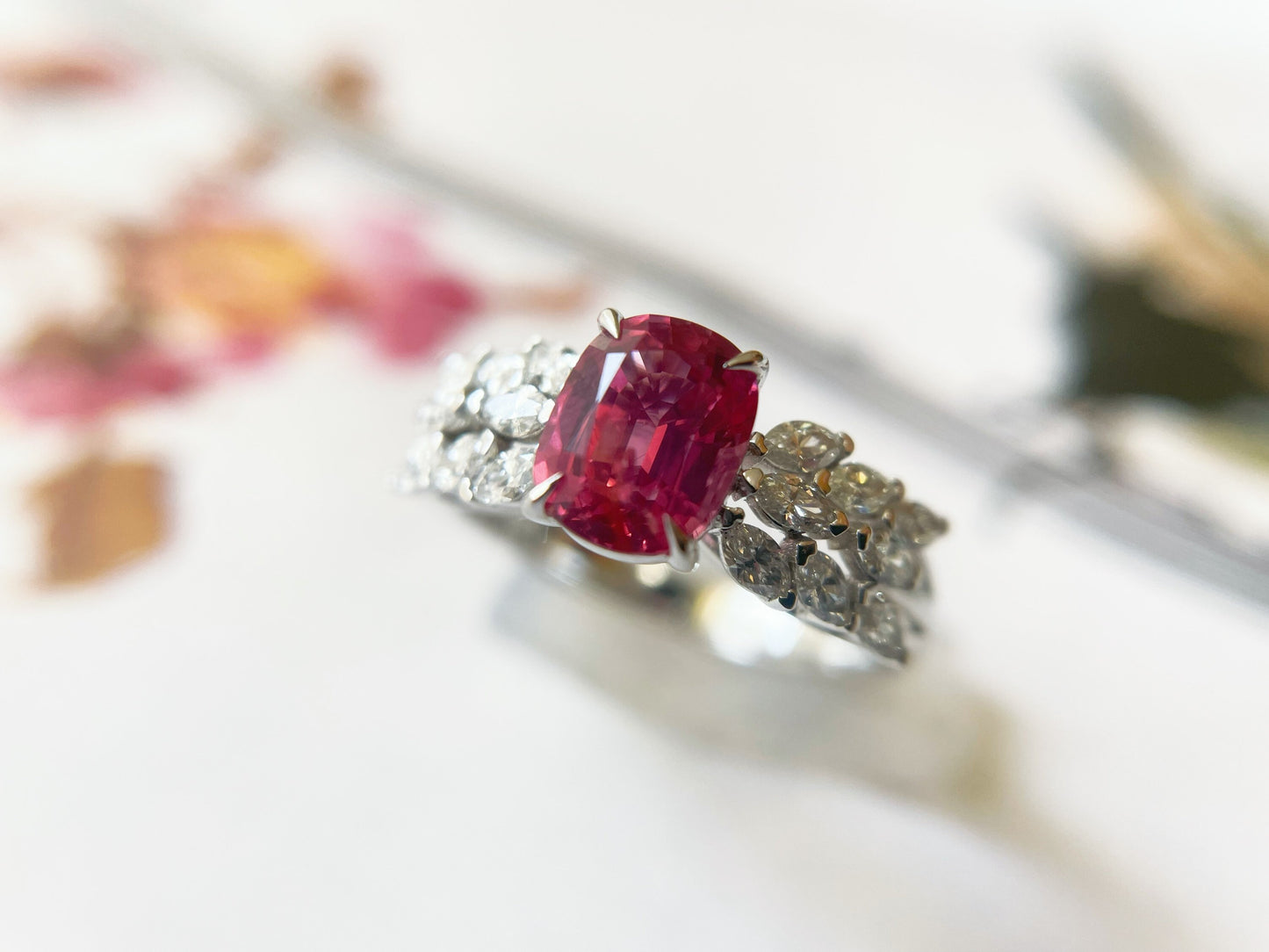 Certified Natural Mahenge Spinel Diamond Ring in 18K White Gold