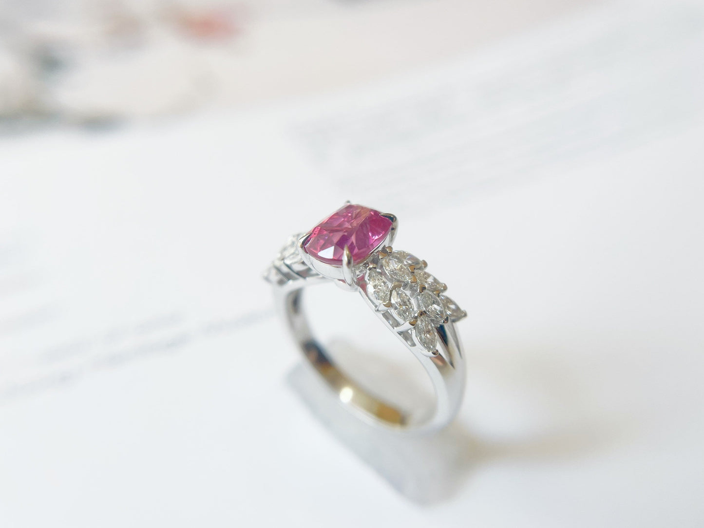Certified Natural Mahenge Spinel Diamond Ring in 18K White Gold