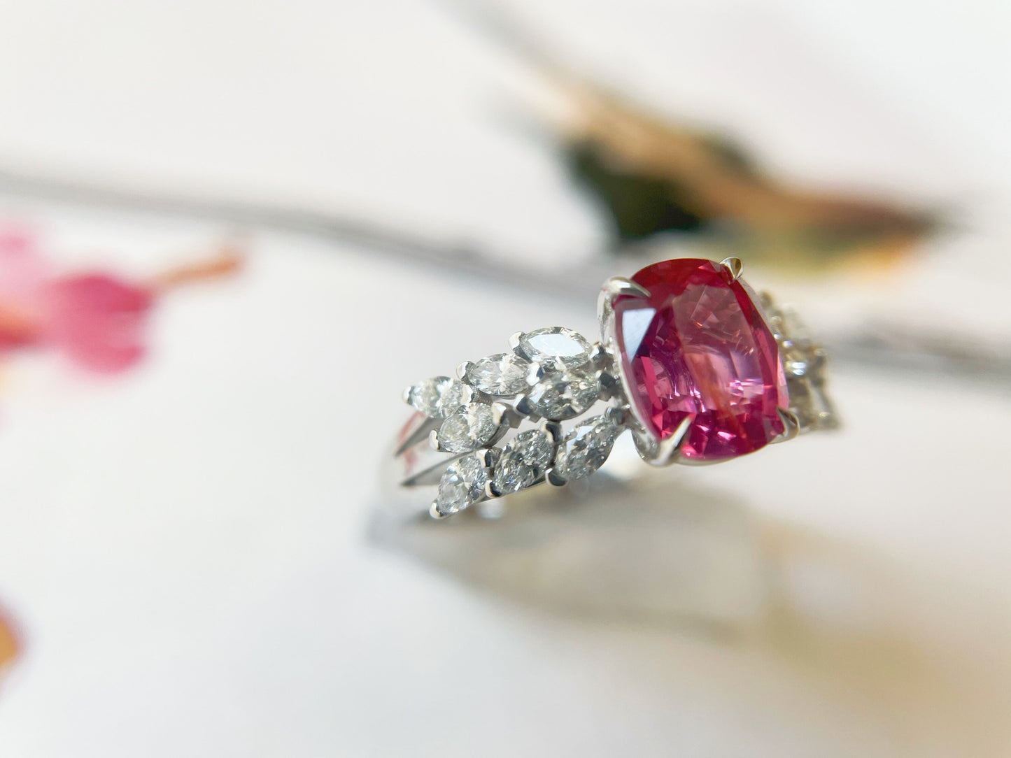 Certified Natural Mahenge Spinel Diamond Ring in 18K White Gold
