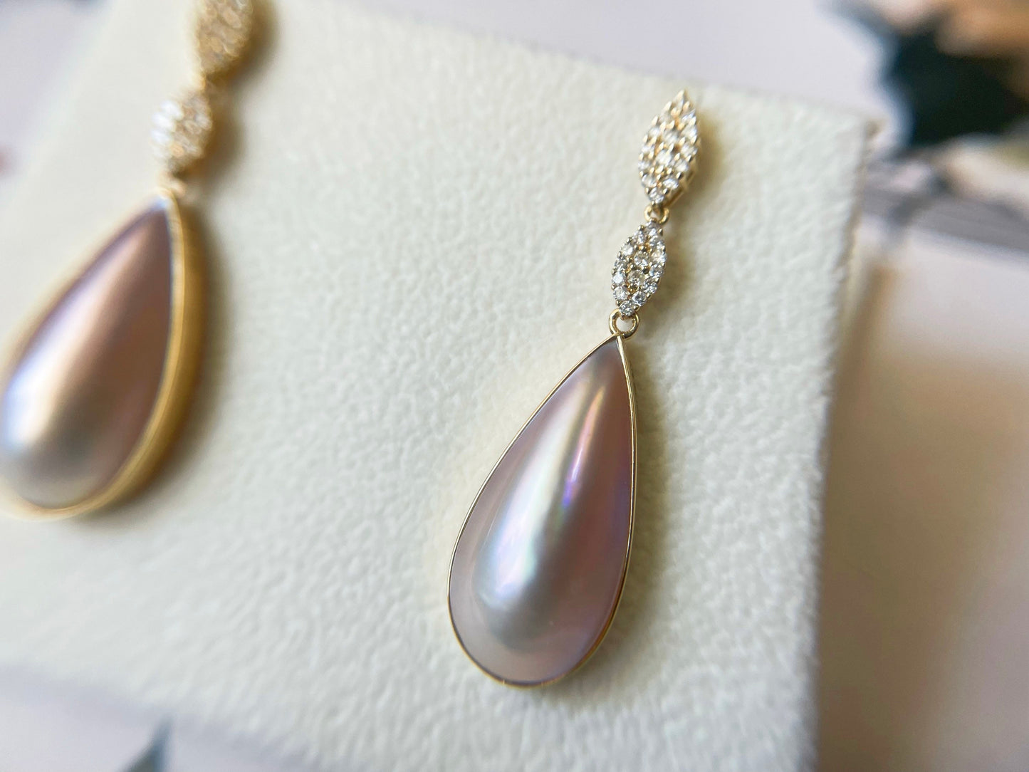 18K Gold and Diamond Amami Mabe Pearl Earrings