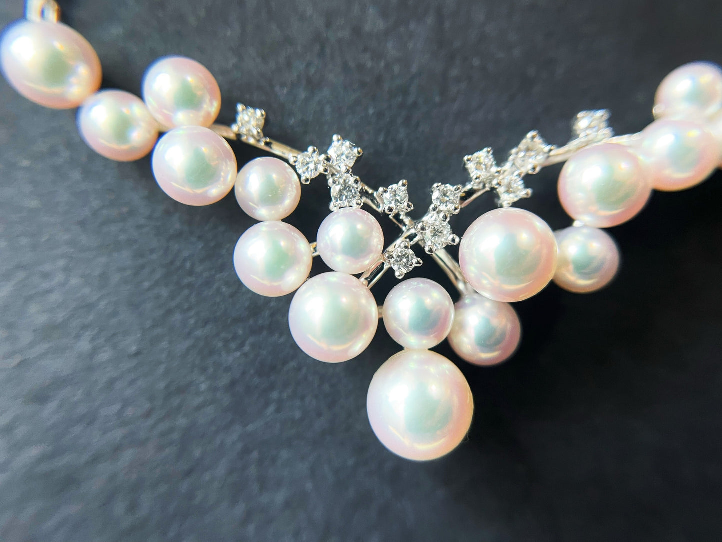 Japanese Akoya Pearl Necklace - 18K Gold Diamond Mirror Lustre