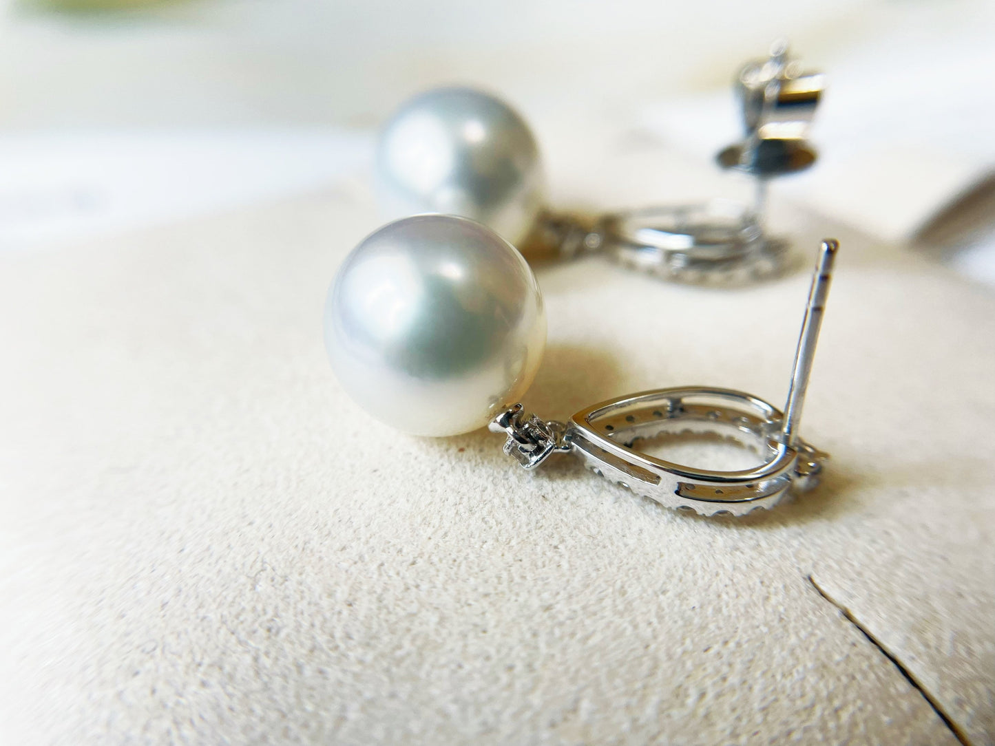 18K White Gold South Sea Pearl and Diamond Earrings