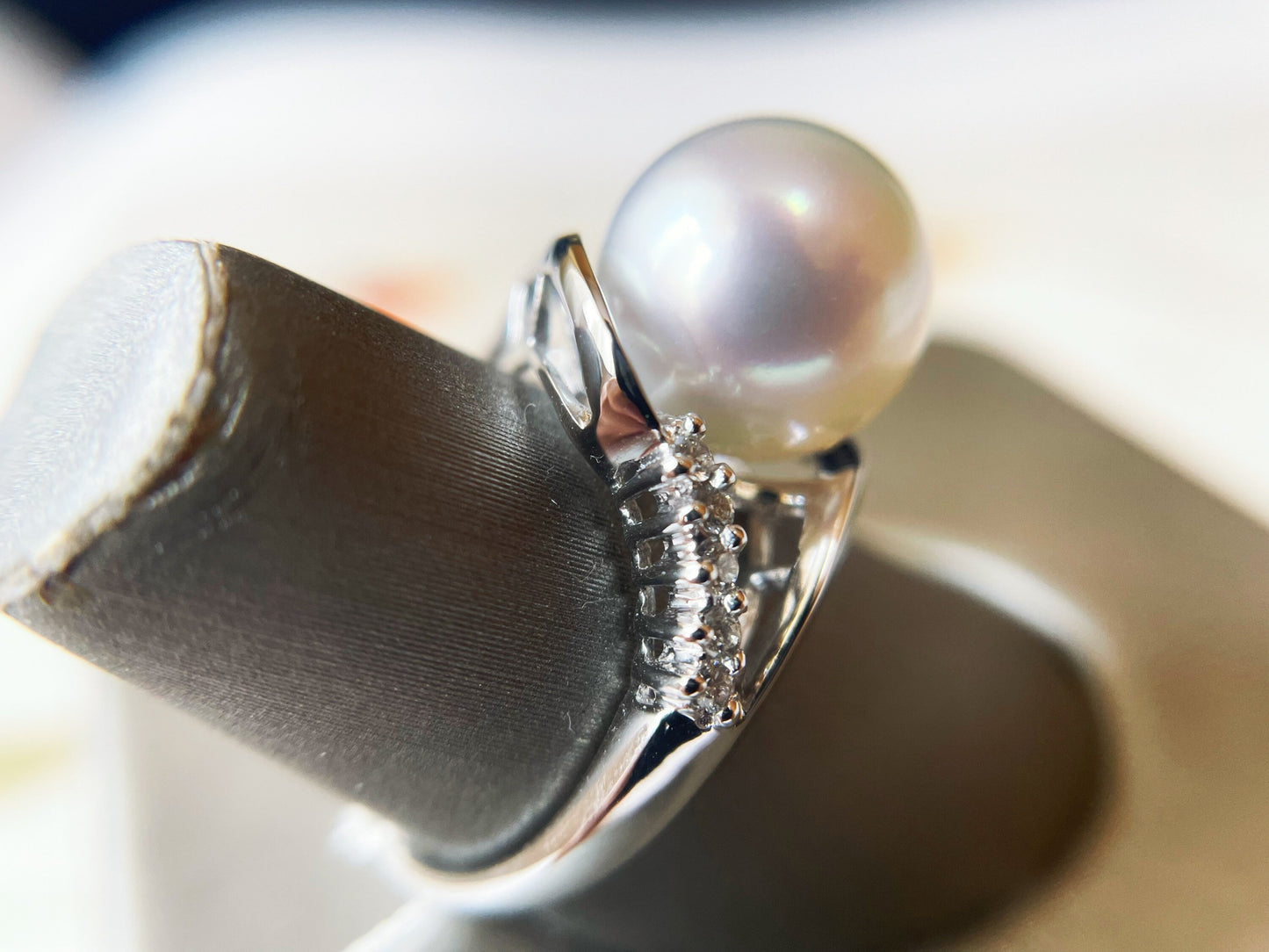 18K White Gold Diamond South Sea Pearl Ring