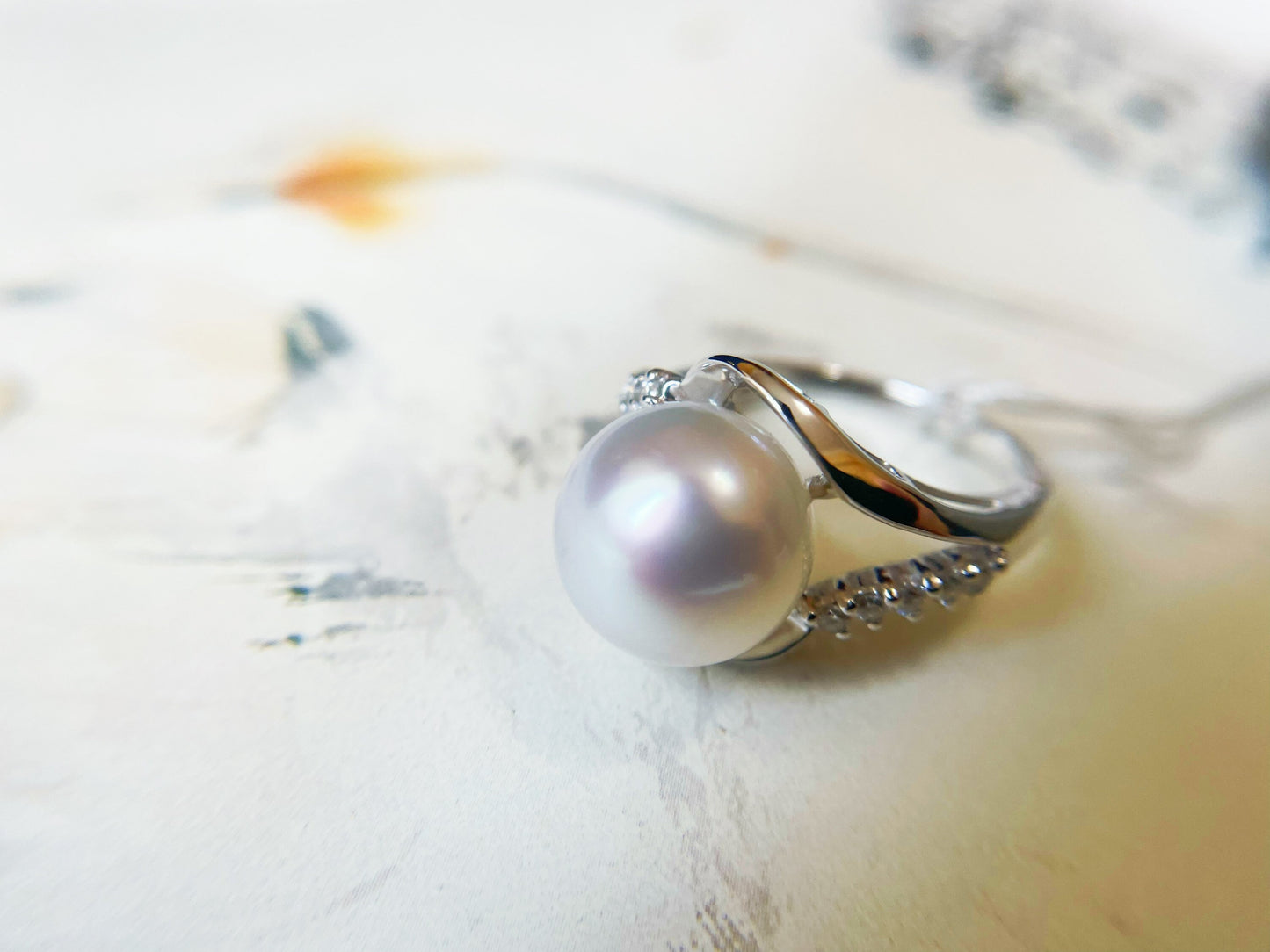 18K White Gold Diamond South Sea Pearl Ring