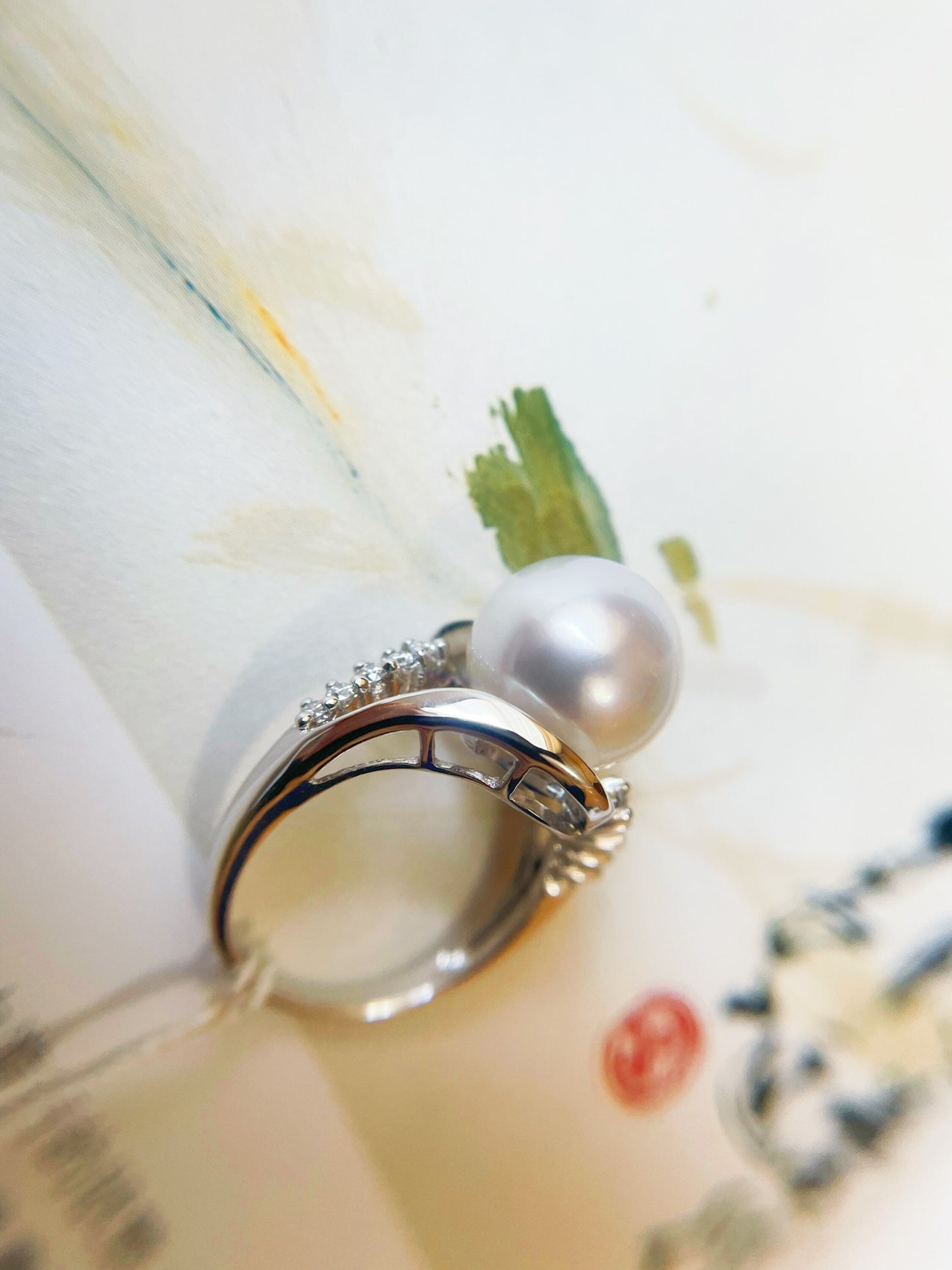 18K White Gold Diamond South Sea Pearl Ring