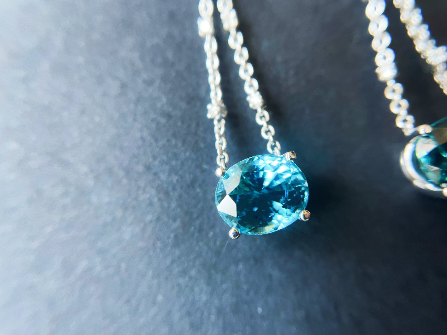 18K White Gold Diamond Drop Earrings with Blue Zircons Sapphires