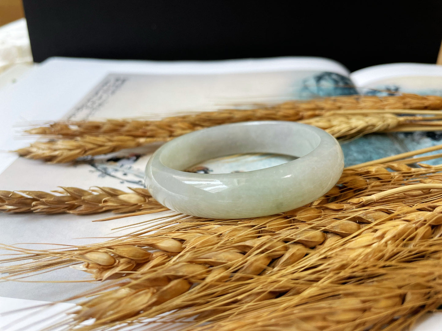 Light Green Jadeite Jade Bangle Oval Bracelet - 53.8 x 48.8 mm