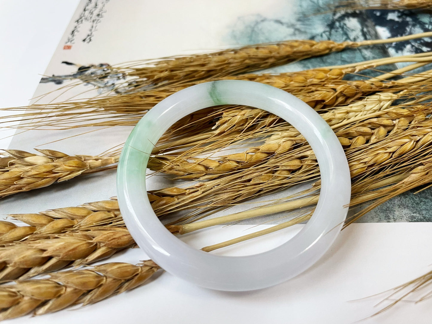 Icy Type Green Jade Bangle - 54 mm